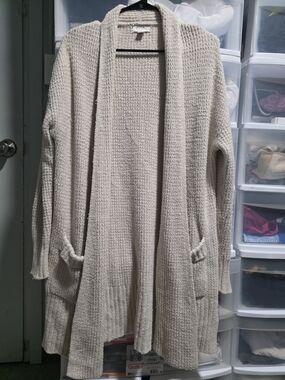 Barefoot Dreams Cream Open-Front Waffle Knit Cardigan Size S